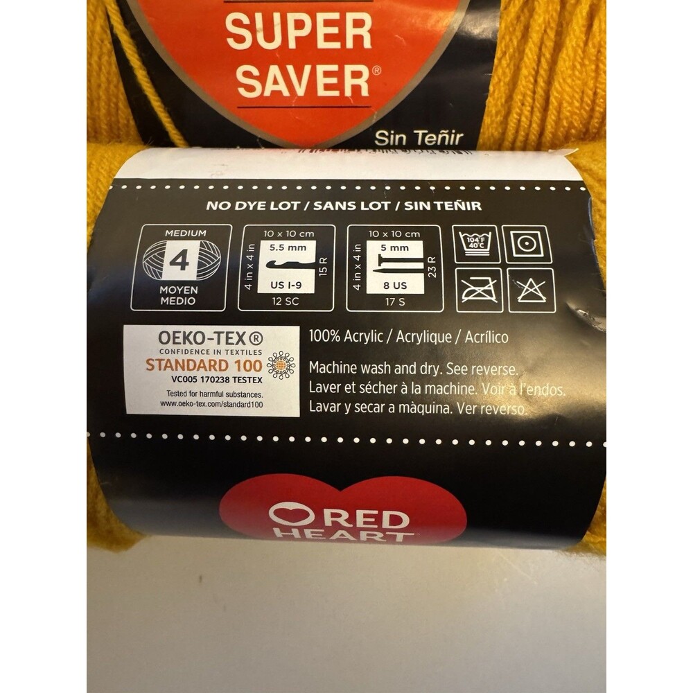 Heart Super Saver Yarn Saffron Gold 7 oz 364 Yds Lot of 3 Skeins Destash - Picture 5 of 5